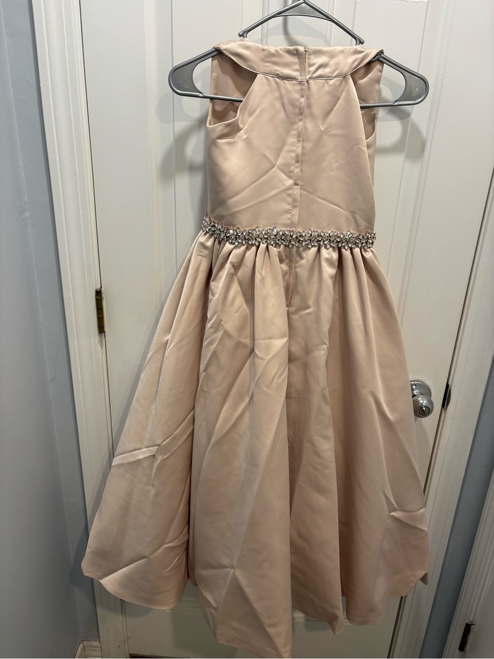 Ivory-Blush Girls' Formal Dress with Jeweled Waistband